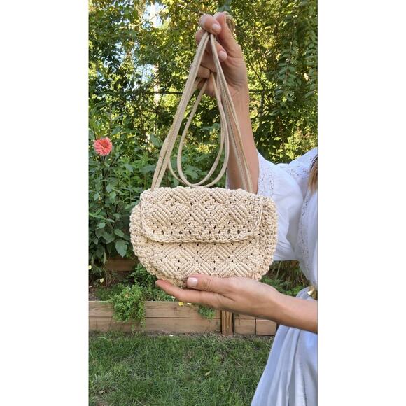 Cleobella Hand-Crochet Raffia Mini Bag with Leather Straps - Picture 1 of 3